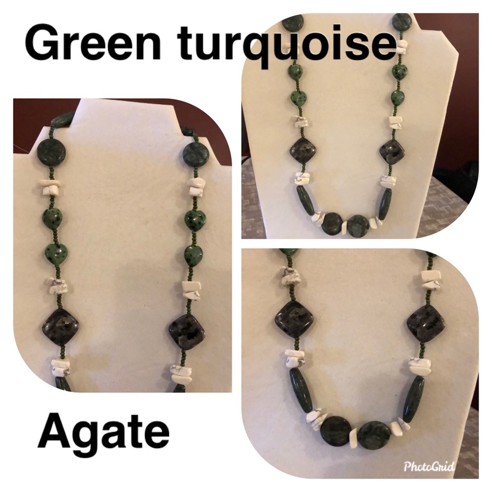 Green turquoise and agate necklace